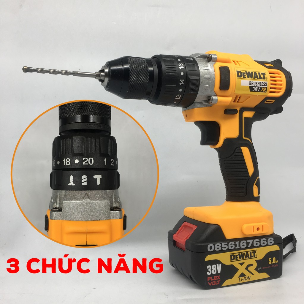 MÁY KHOAN DEWALT 38V - 3 CHỨC NĂNG - CÓ BÚA - KHOAN, BẮT VÍT, SIẾT BULONG - PIN 10 CELL - MÁY KHOAN PIN DEWALT 36V