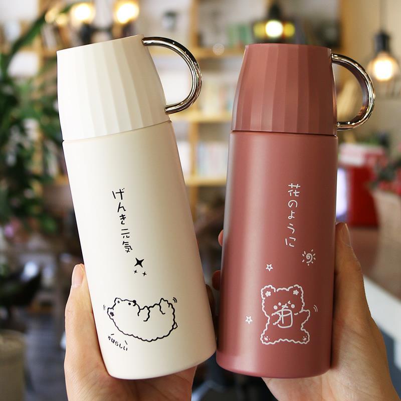 Bình Nước Giữ Nhiệt Có Nắp Thiết Kế Đơn Giản Dễ Thương Phong Cách Hàn Quốc