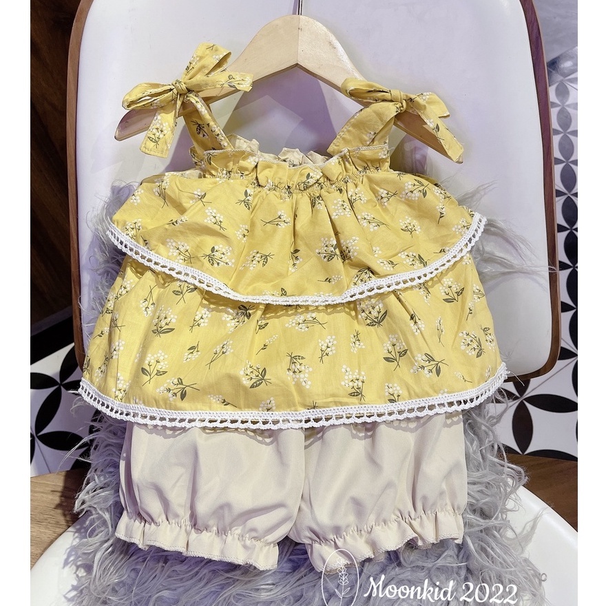 Đồ bộ 2 dây chun ngực 2 tầng nơ vai cho bé gái 8-20kg