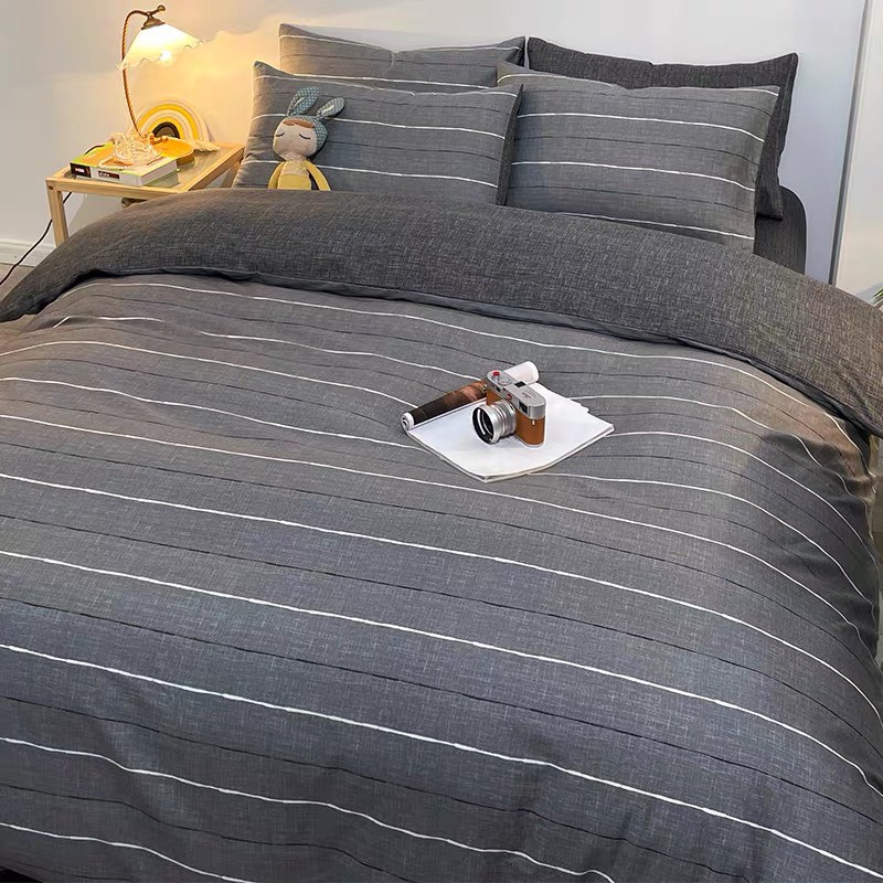 Bộ chăn ga gối cotton organic Kẻ ghi đen Dreamhomedding