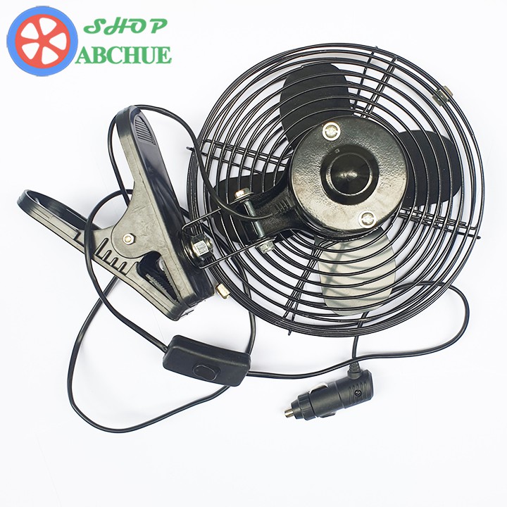 Quạt Kẹp Lồng Sắt Cánh Sắt Đường Kính 22cm 12V Hoặc 24V Cho Ô Tô Xe Hơi Màu Đen