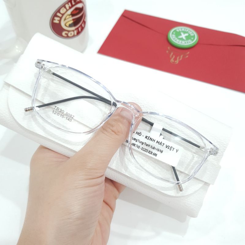 Gọng kính dáng vuông nhựa siêu nhẹ TR90 8092 màu trắng trong suốt