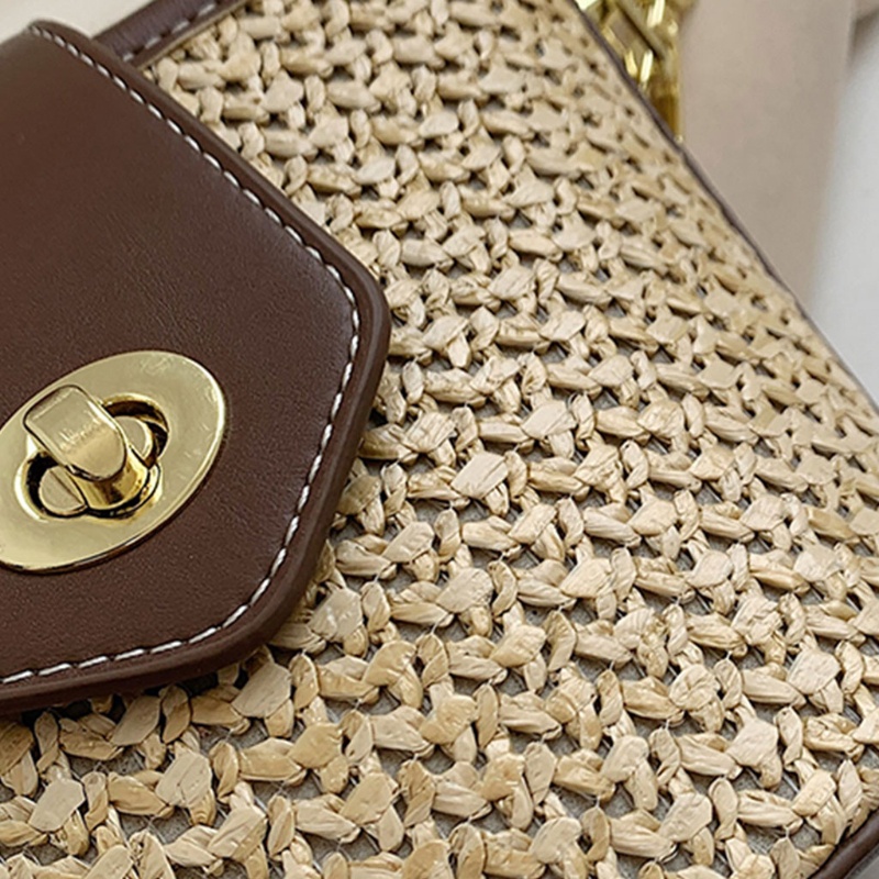 Túi Xách Đeo Chéo Giả Rơm Và Da Phối Dây Xích Thời Trang Dành Cho Nữ