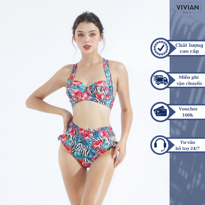Đồ bơi nữ cao cấp 𝐕𝐈𝐕𝐈𝐀𝐍 dạng hai mảnh áo gọng cách điệu - Floral - VS152_FLO