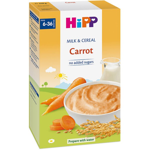 Bột ăn dặm rau củ và sữa dinh dưỡng HiPP Carrot 250g (dành cho trẻ từ 6 tháng)