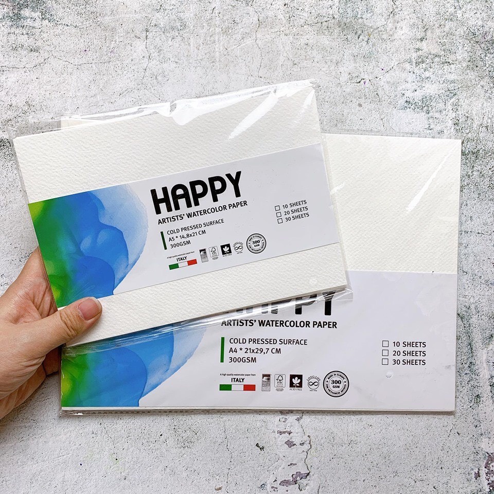 Giấy Vẽ Màu Nước HAPPY Hạng Họa Sĩ 300gsm A6/A5/A4/A3