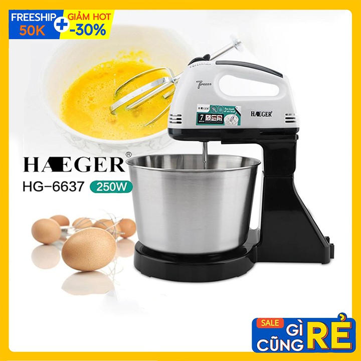 Máy Đánh Trứng Để Bàn HAEGER - Kèm tô đánh trứng -Công suất 250W - 7 tốc độ