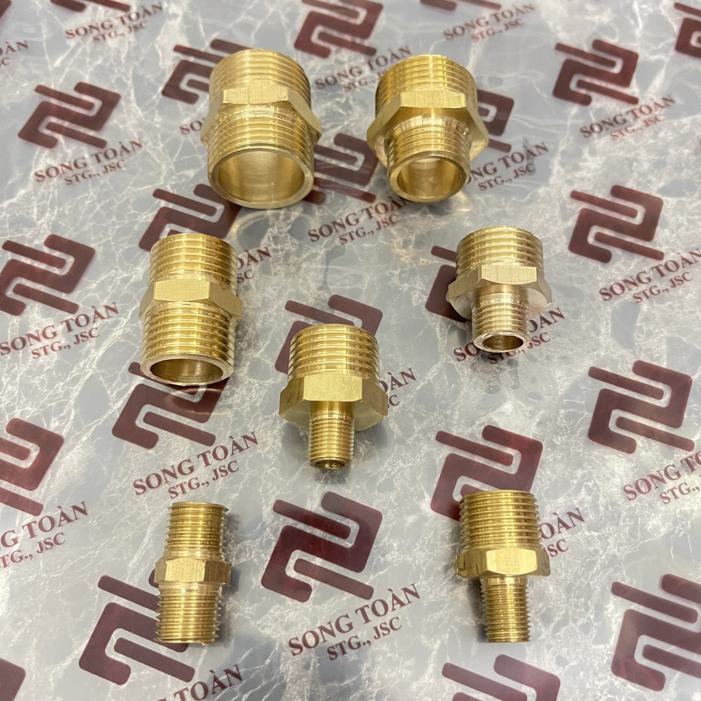 [KÉP NỐI REN] Hai đầu thu đều ren ngoài  bằng ĐỒNG bước ren BSP hệ G Brass male hexagon nipple Man cút to nhỏ nối ren