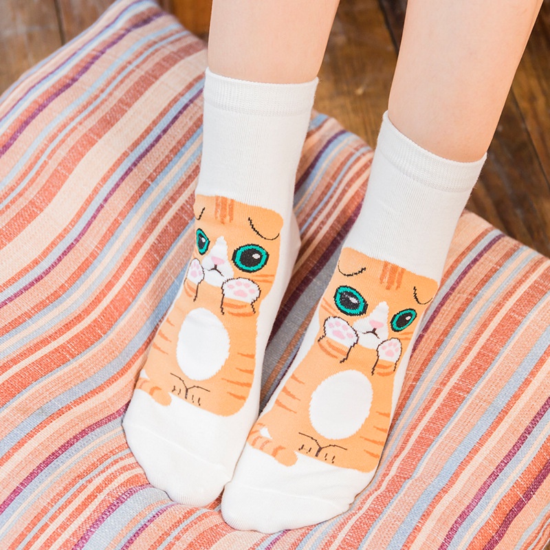 Vớ Cotton Cổ Thấp Chống Trượt Thoáng Khí In Hình Mèo Hoạt Hình Phong Cách Hàn Quốc Cho Nữ