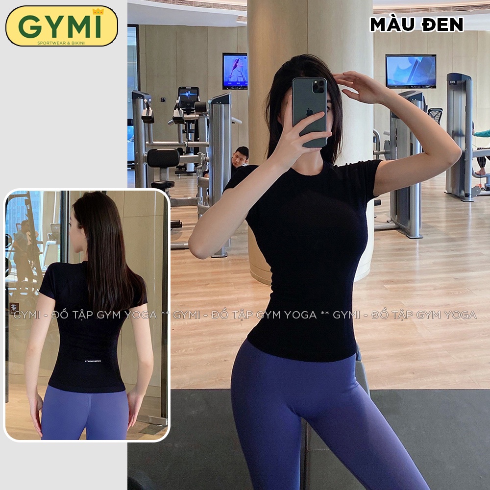Áo tập gym yoga nữ GYMI AC26 dáng thun ngắn tay thể thao chất vải dệt cao cấp co giãn phom ôm body