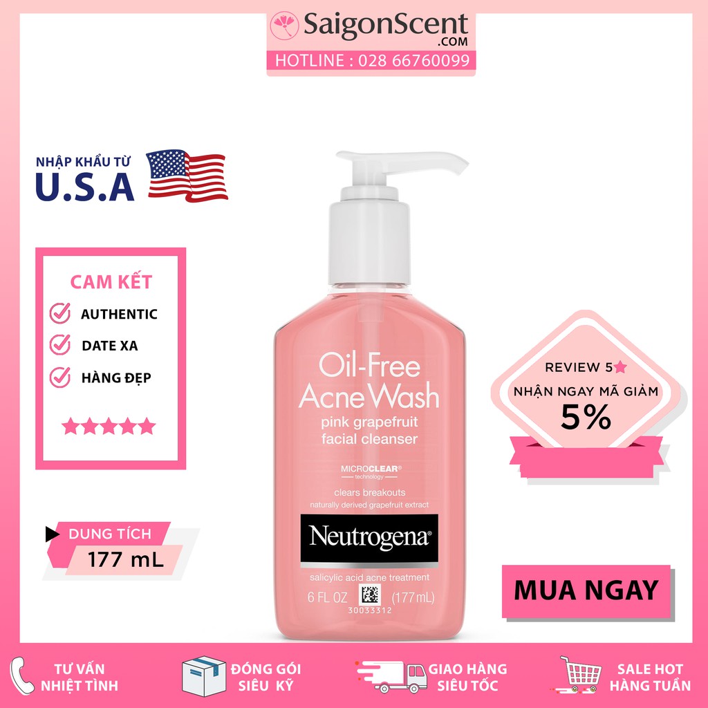 [ PHÂN LOẠI ] Sữa rửa mặt Neutrogena Oil Free Acne Wash Pink Grapefruit ( 177mL & 269mL )