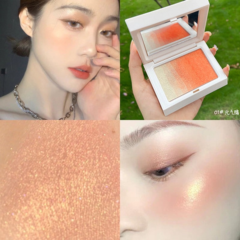 Bán Nóng✿ Bảng Phấn Bắt Sáng Màu Cam Hồng Lấp Lánh ✿Phấn Má Hồng Mềm Mịn Có Nhũ Lấp Lánh Thời Trang✿Trang Điểm Hàn Quốc