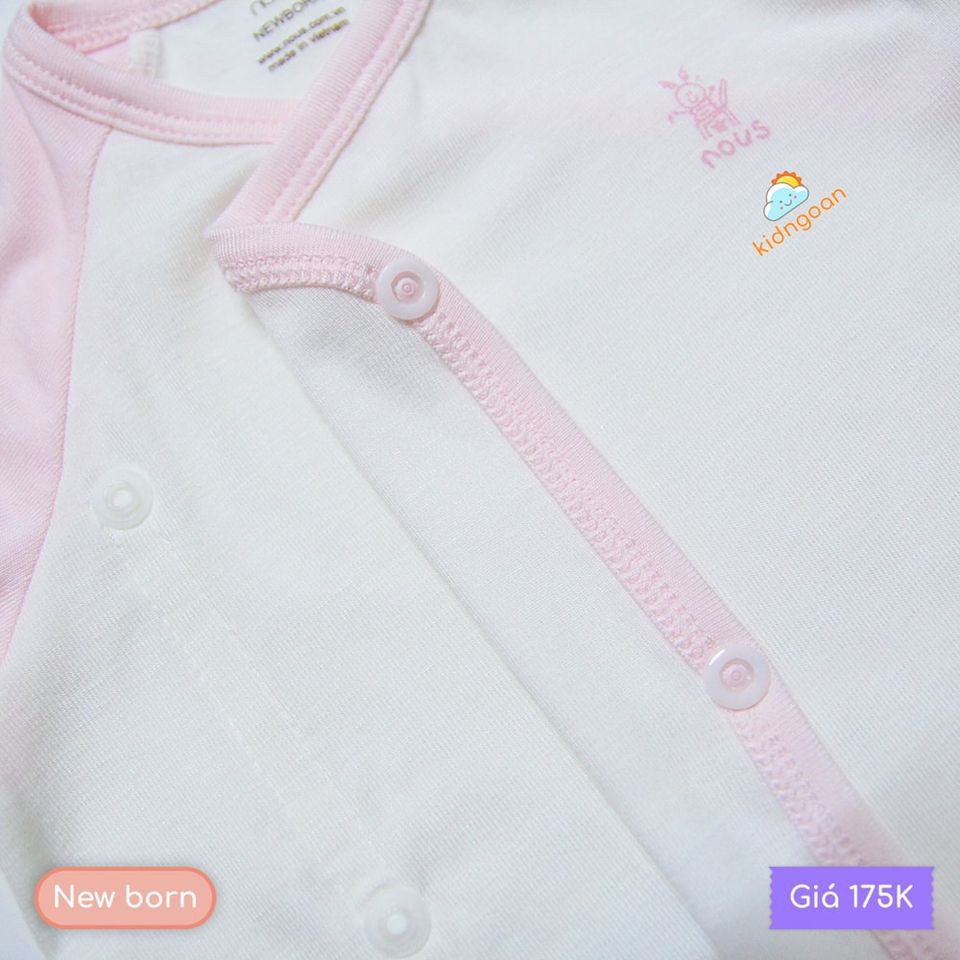 Bộ quần áo trẻ em Nous sơ sinh newborn cài lệch trắng hồng nhạt siêu mềm mịn, co giản