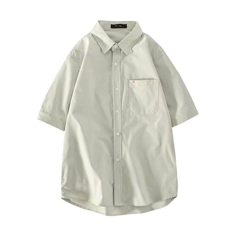 Men's retro simple solid color short-sleeved shirt