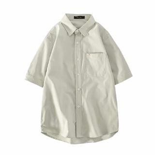 Men's retro simple solid color short-sleeved shirt