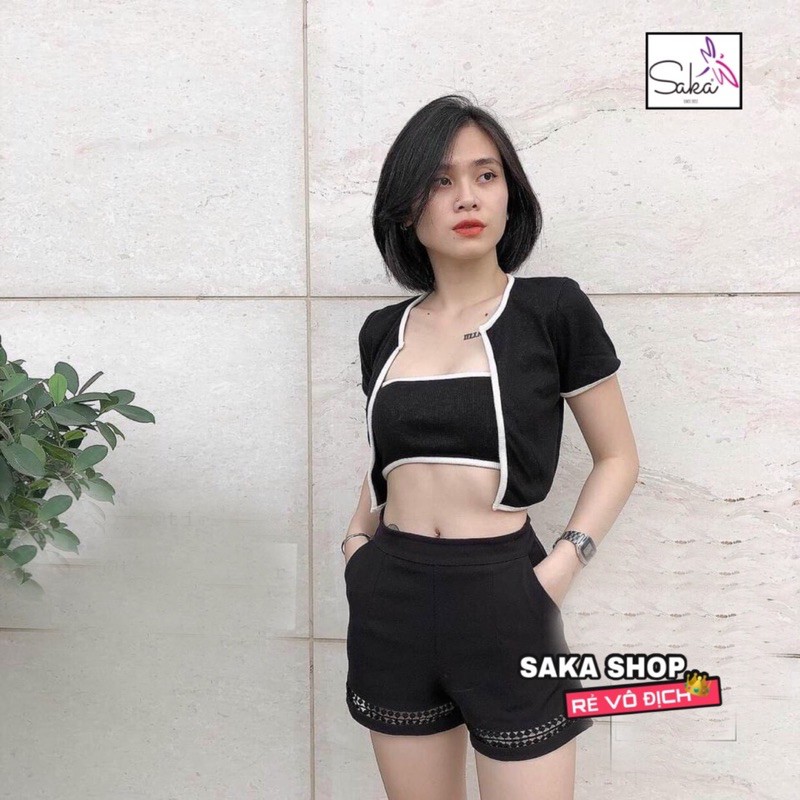 Set áo croptop kèm áo khoác nhỏ thun đẹp