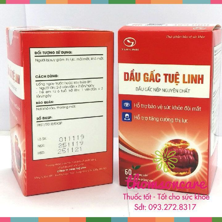 Dầu gấc Tuệ Linh - Giúp sáng mắt đẹp da - Chính hãng Tuệ Linh - Mẫu mới, hộp 60 viên Chính hãng | BigBuy360 - bigbuy360.vn