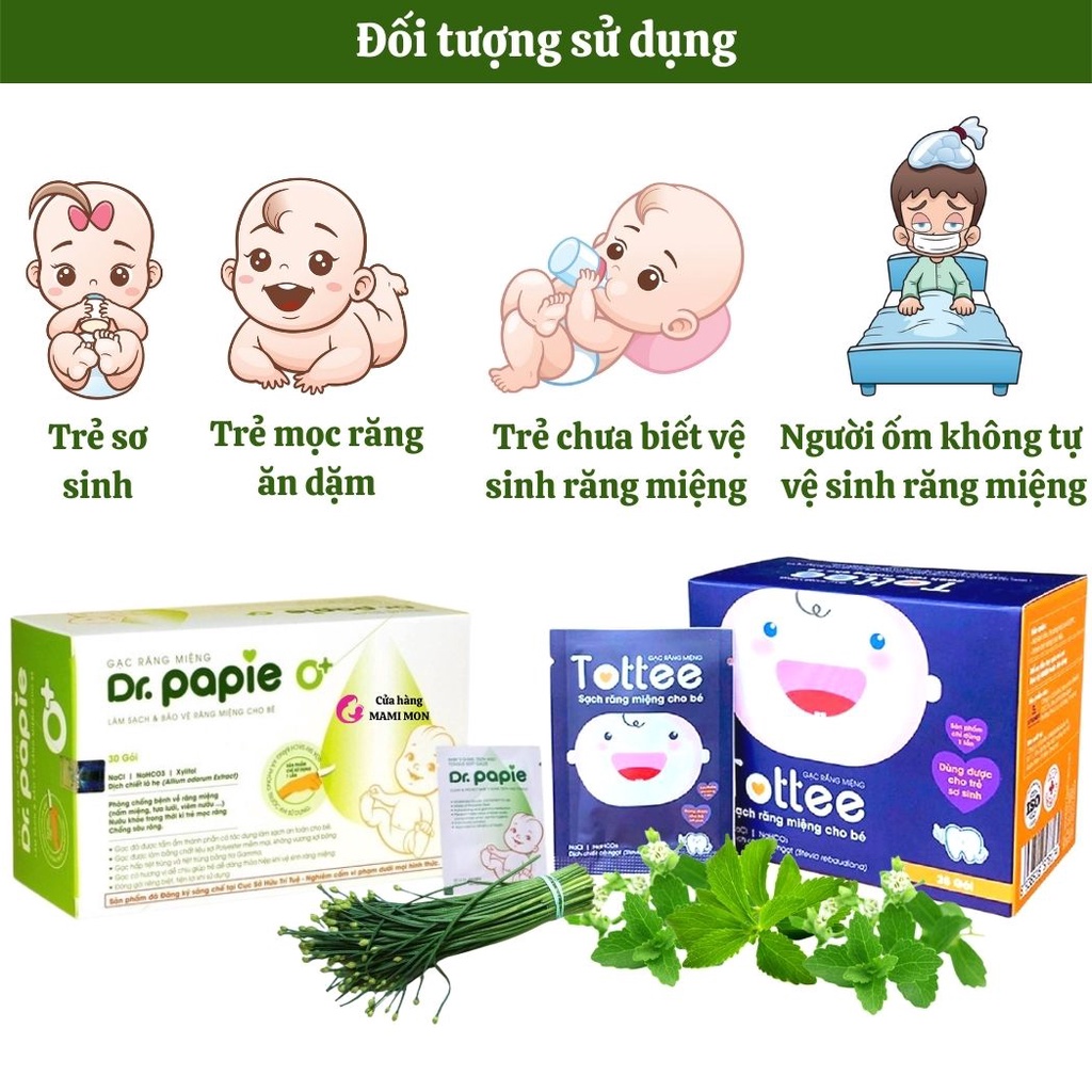 Gạc rơ lưỡi cho bé dr papie - tưa lưỡi cho trẻ tottee Shop Mami Mon