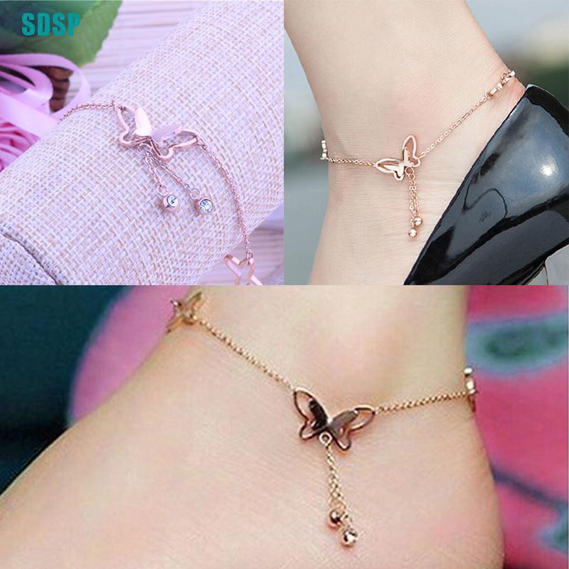 Lắc Chân Màu Vàng Hồng Đính Hình Bướm Xinh Xắn Thời Trang | BigBuy360 - bigbuy360.vn