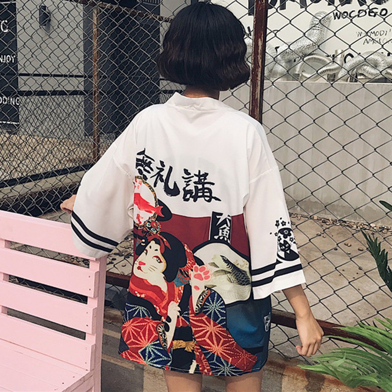 Áo choàng kimono in họa tiết thanh lịch cho nữ
