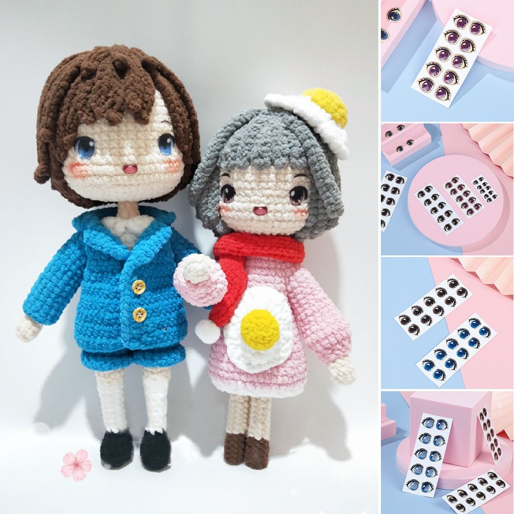 Set 10 cặp miếng dán mắt búp bê hoạt hình nhiều kiểu kích thước 8mm/ 10mm/ 12mm/ 15mm