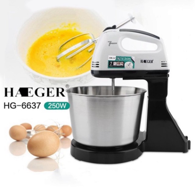 Máy Đánh Trứng, Nhào Bột Để Bàn HAEGER HG-6637 250W Chậu trộn 2L