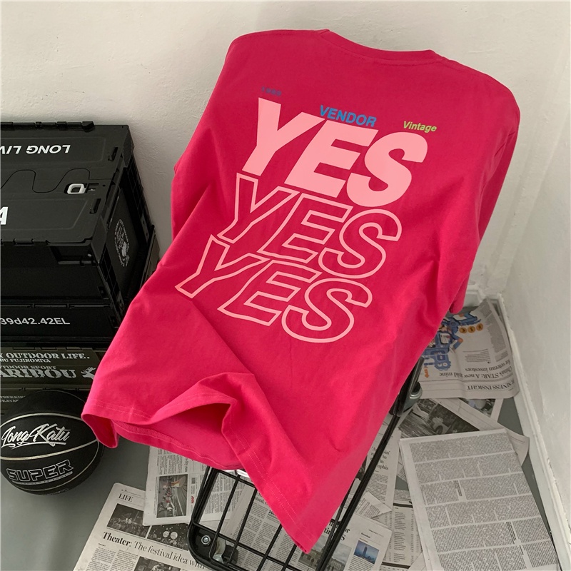 Áo Thun Nữ Ngắn Tay Cổ Tròn In Chữ Phong Cách Hàn Quốc