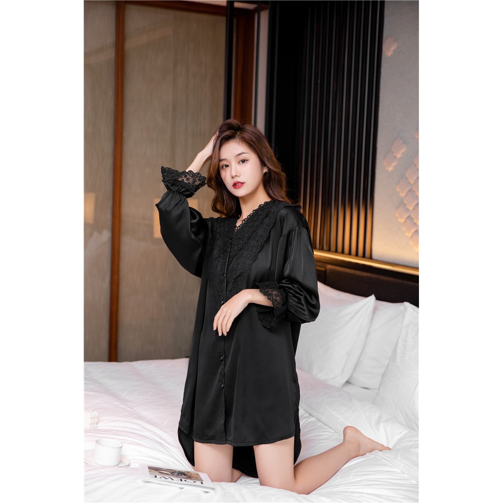 (M.84) Váy ngủ sơ mi sexy lụa cao cấp sang chảnh Đầm mặc nhà gợi cảm quyến rũ
