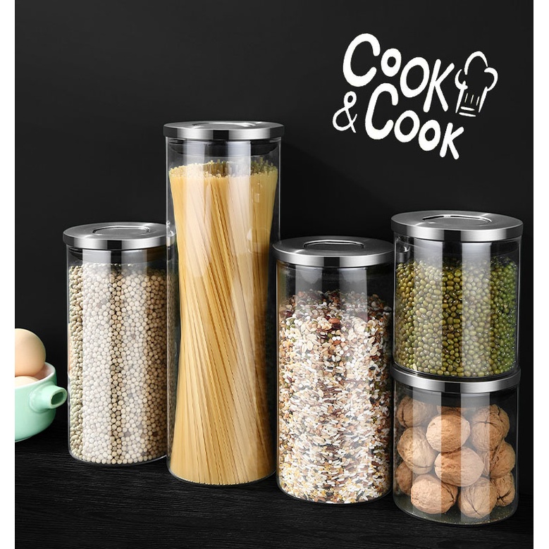 Lọ thủy tinh nắp inox vặn nhấn cao cấp đựng hạt ngũ cốc gia vị tiện dụng 500ml 1100ml 1700ml