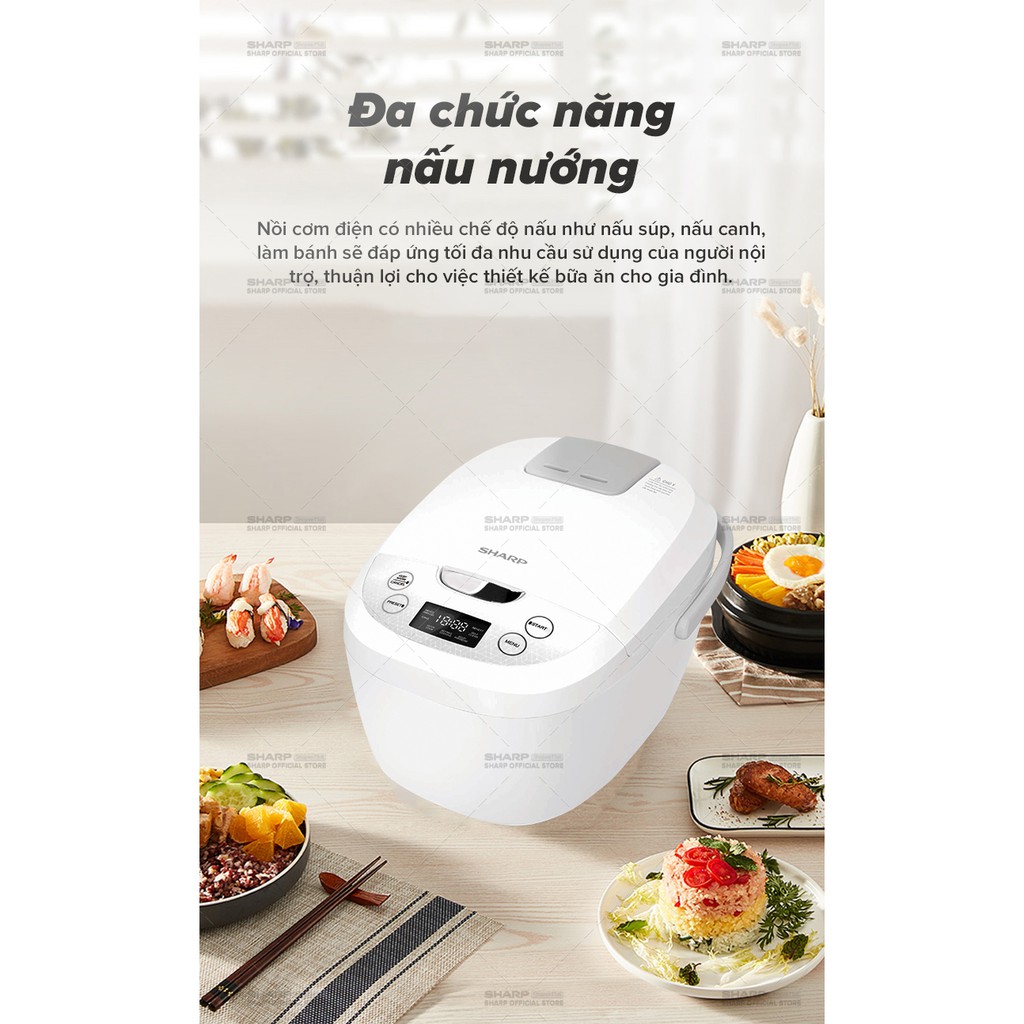 [Mã ELBAU10 giảm 10% đơn 500K]Nồi Cơm Điện Tử Sharp KS-COM185EV-SL 1.8L, Công Suất 830W - Chính Hãng BH 12 Tháng