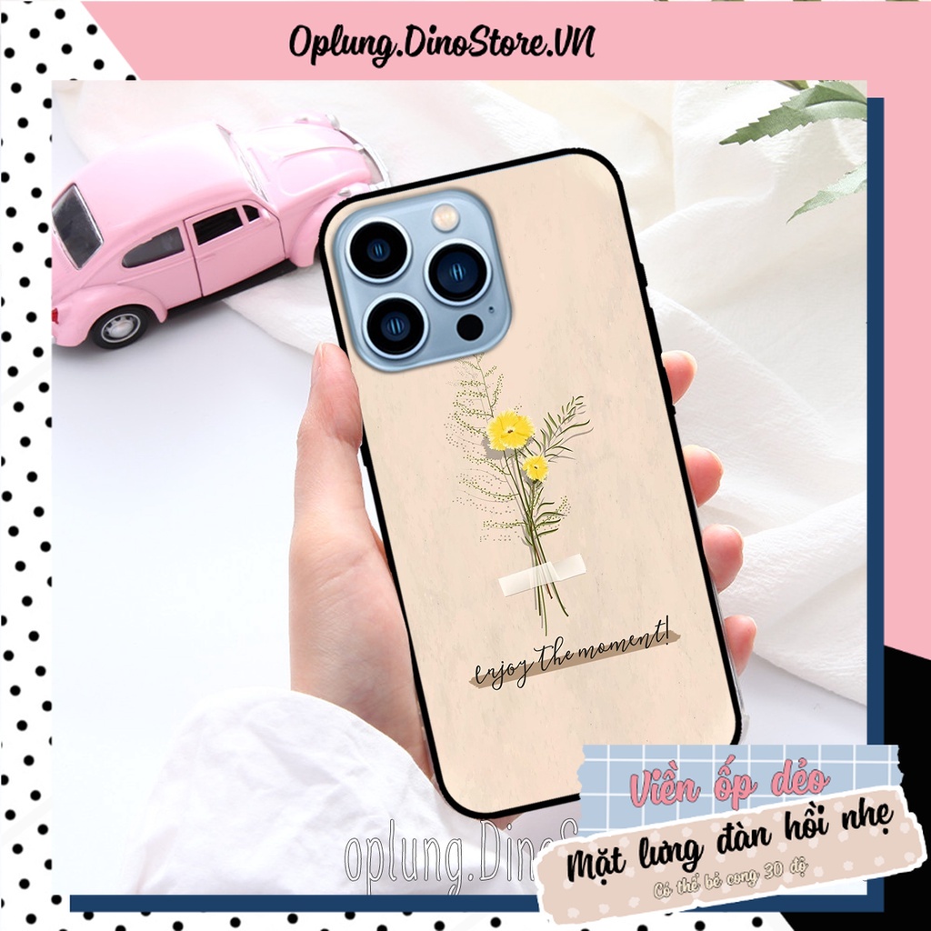 Ốp Iphone 12/12Pro/12Promax/13/13Pro/13Promax lưng nhựa viền silicon bảo vệ camera chống bẩn in hình hoa cỏ nữ tính.
