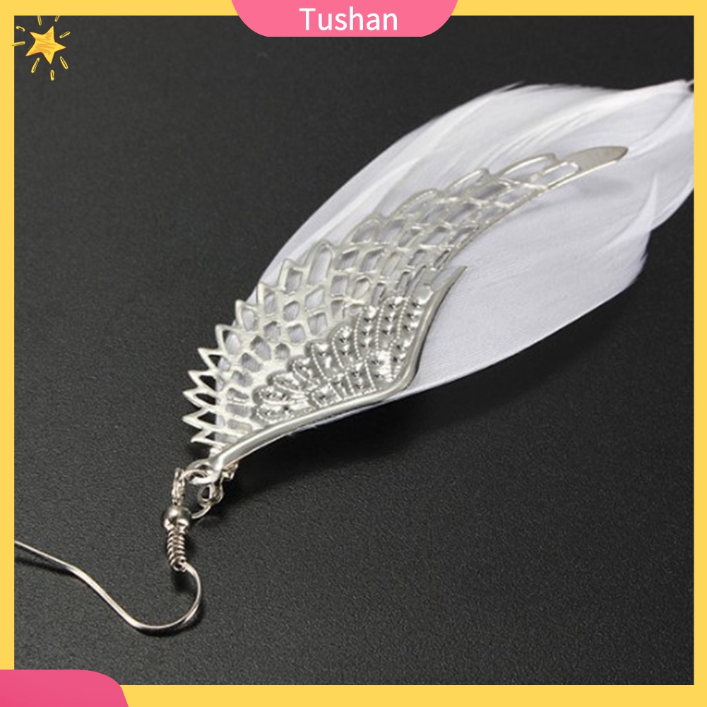 Hoa Tai Dáng Dài Hình Cánh Thiên Thần Phối Lông Vũ Thời Trang