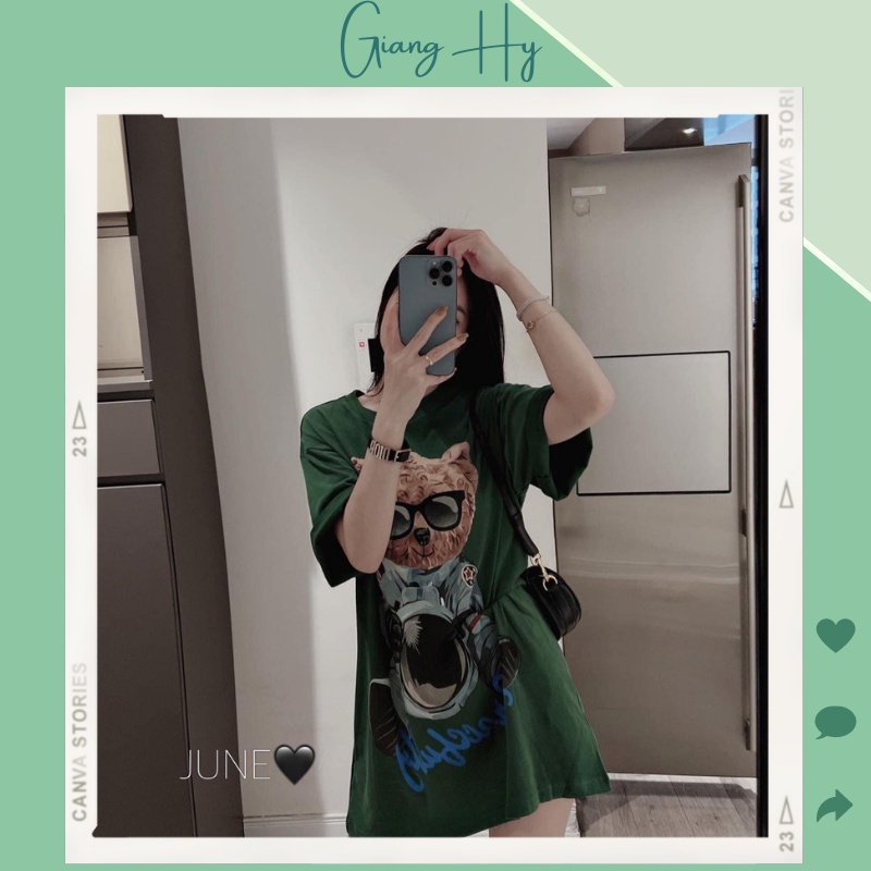 Áo phông nữ form rộng tay lỡ đẹp giá rẻ big size XANH GẤU AT02