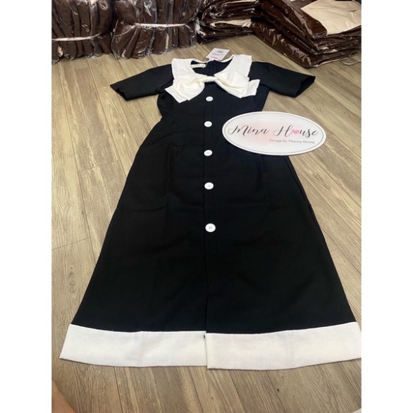 Váy tiểu thư dáng thon cao đính nơ trắng mina’s house. váy xinh hot trendy - babydoll