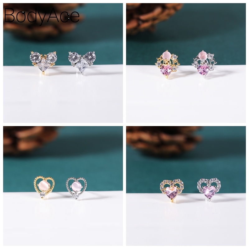 1 Khuyên Xỏ Sụn Tai Hình Thỏ Phi Hành Gia Trái Tim Pha Lê