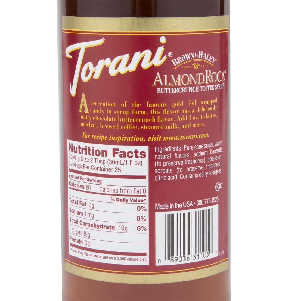 Siro Torani hạnh nhân (almond roca)  chai 750ML. Hàng công ty có sẵn giao hàng ngay