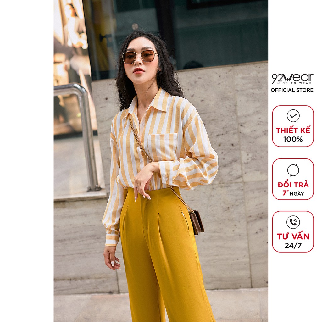 Áo sơ mi nữ công sở 92WEAR áo dài tay kẻ thô form đẹp thời thượng ASA1574