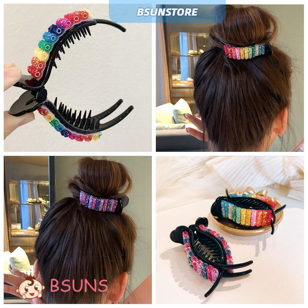 『BSUNS』 Fashion Hair Accessories Ponytail Holders Clip Barrettes Hair Clip Candy Colored Rainbow Sequins Large Hair Claw Gift For Women Girl Bun Ponytail Holder Headwear Durable Barrettes Strong Grip Slide/Multicolor