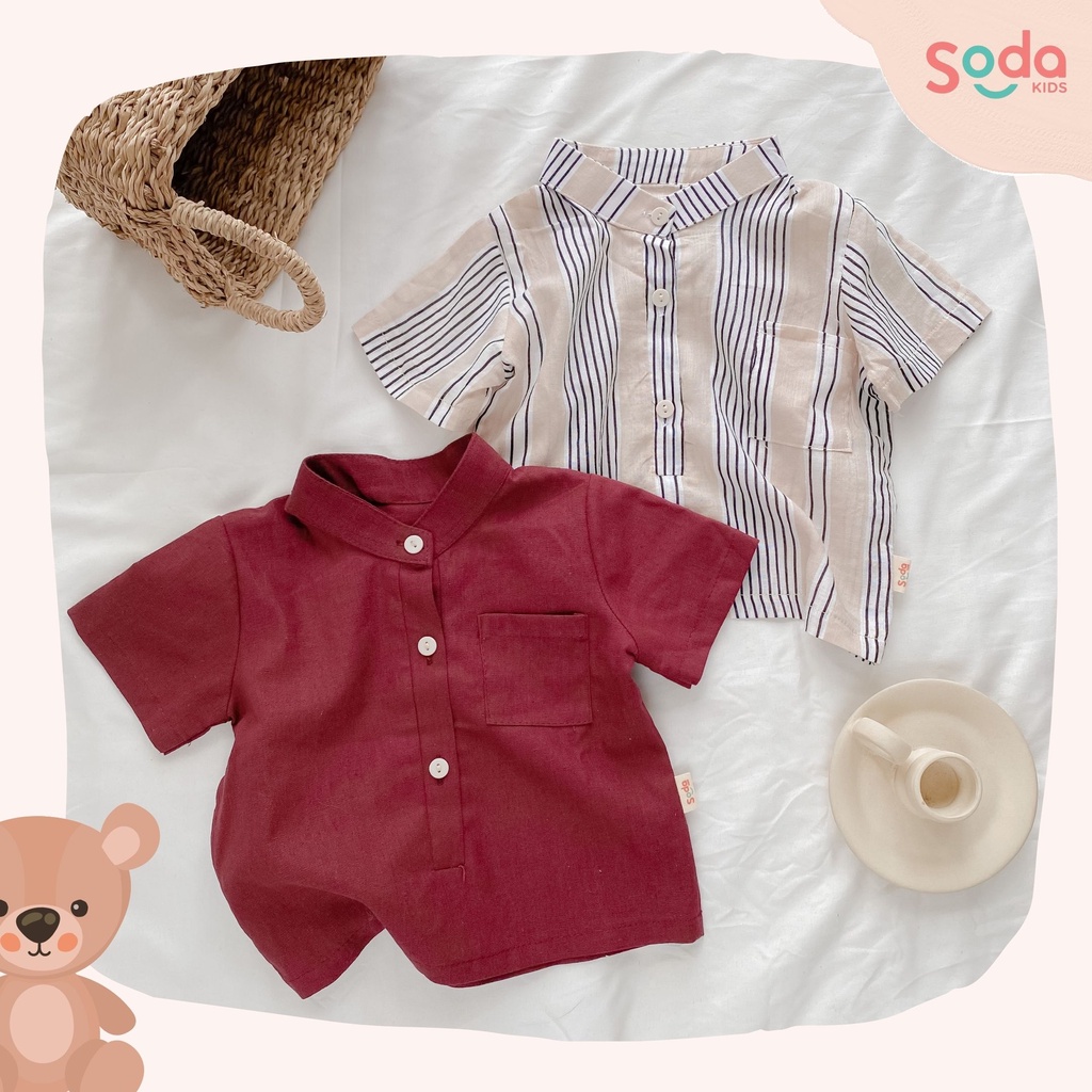 Áo sơ mi cho bé SODA KIDS thiết kế cổ tàu cài cúc chất liệu linen Hàn mềm,mát