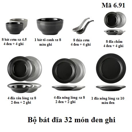 Bộ đồ bàn ăn, bát đĩa sứ màu đen ghi phong cách Bắc Âu: 6.91