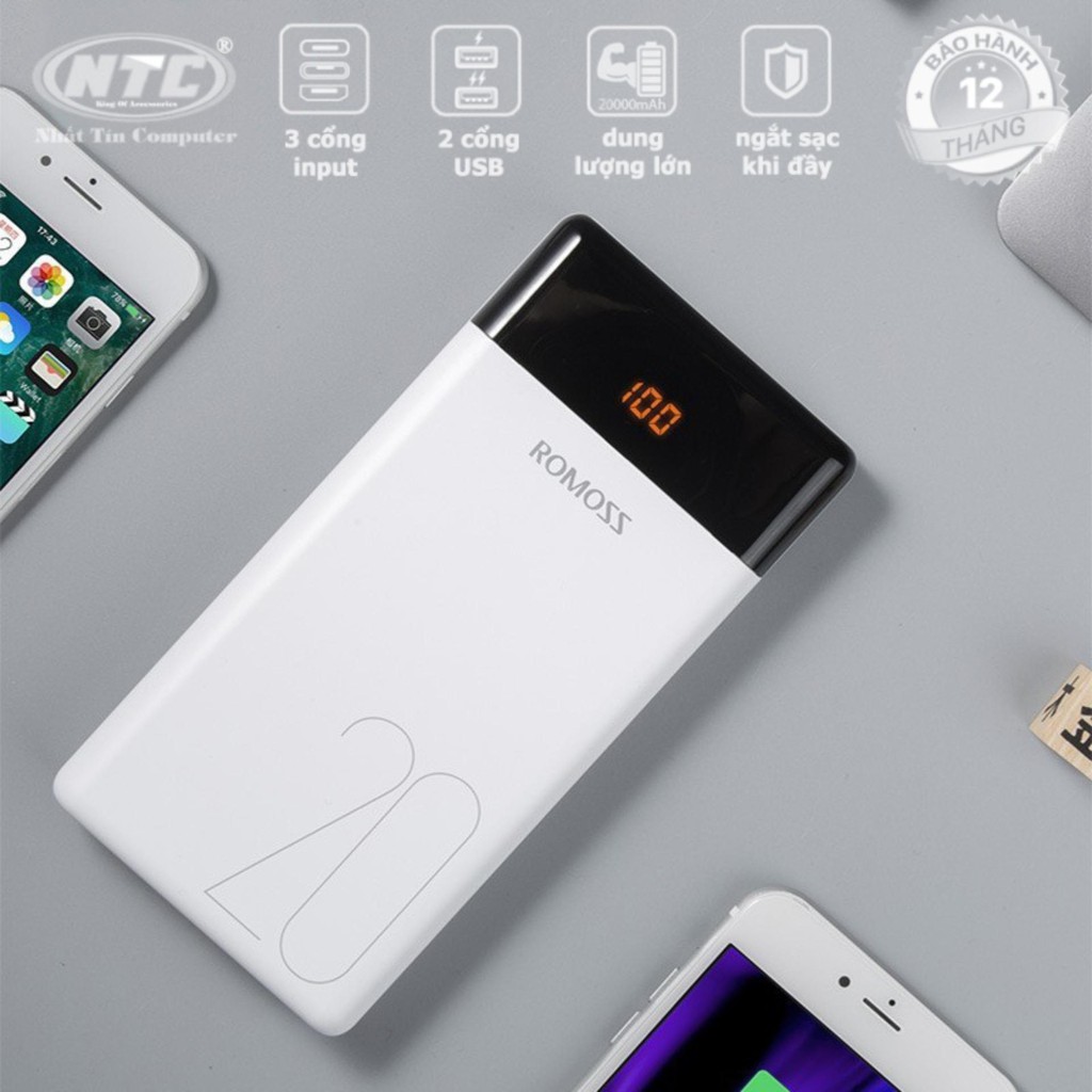 Pin sạc dự phòng lõi Polymer Romoss LT20 dung lượng 20000mAh