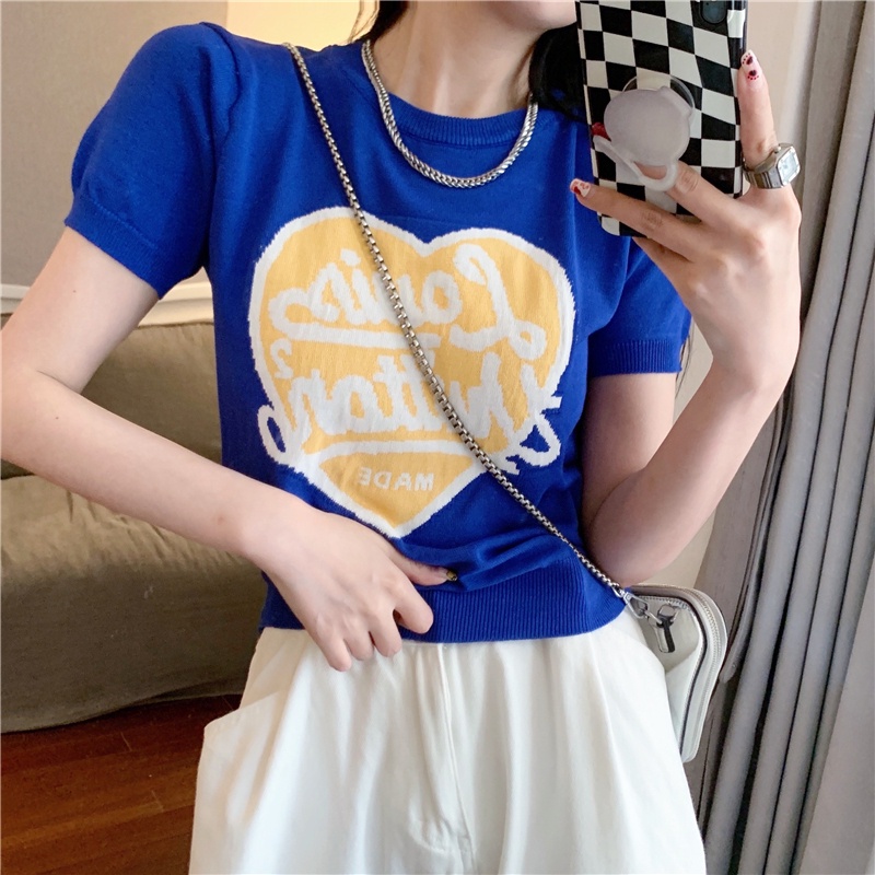 Áo thun ZHELIHANGFEI tay ngắn dệt kim thêu họa tiết xinh xắn thời trang cho nữ tùy chọn màu sắc