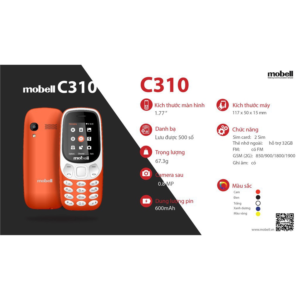 📌BH CHÍNH HÃNG📌 Điện thoại Mobell C310 - Hàng chính hãng - Fullbox Bảo Hành 12 Tháng