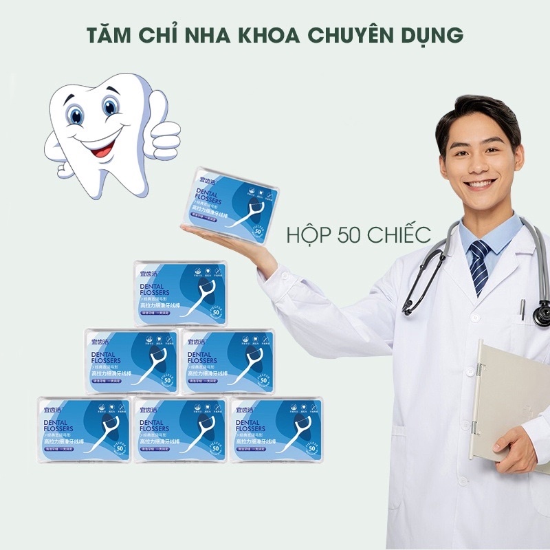 Combo 3 Hộp Tăm y tế chỉ nha khoa tiệt trùng hộp 50 cây - Tăm nha khoa vệ sinh kẽ răng chân nướu chuyên dụng