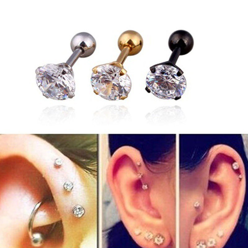 1 Khuyên Xỏ Tai/Môi/Môi 4 Móng Bằng Thép Titan Đính Pha Lê Thời Trang Hàn Quốc Cho Nam Và Nữ