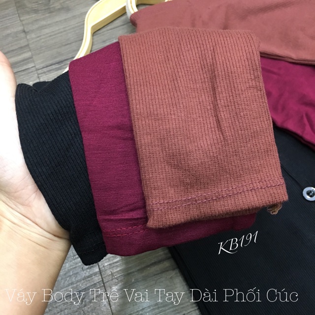[SIÊU PHẨM Váy Body Trễ Vai Tay Dài Phối Cúc - Loại 1m - Hàng VNXK