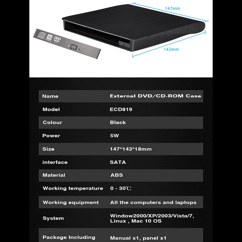 Hộp Đựng Ổ Cứng Ngoài Usb 3.0 Sata Dvd 12.7mm Cd-Rom Cho Laptop Notebook | BigBuy360 - bigbuy360.vn