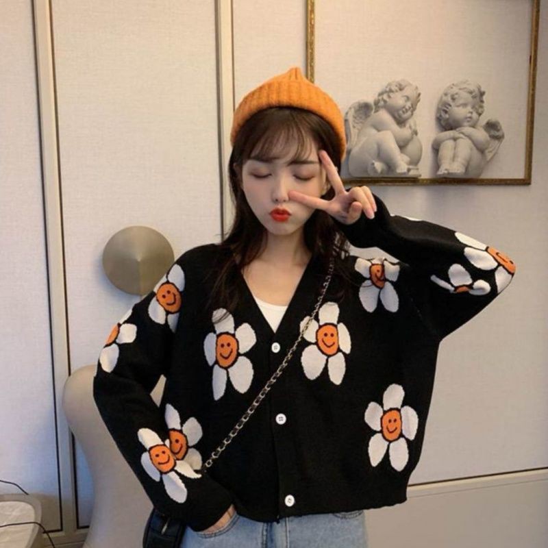 [Sẵn] Áo khoác cardigan len mỏng họa tiết hoa xinh (ảnh thật) | BigBuy360 - bigbuy360.vn
