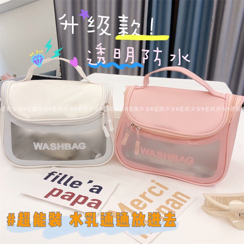 Túi Đựng Mỹ Phẩm Trong Suốt Chống Thấm Nước Sức Chứa Lớn In Chữ Thời Trang Cho Nữ