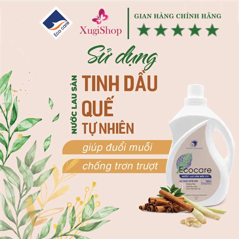 Nước lau sàn Hữu cơ [FREE SHIP] Bồ hòn tinh dầu Quế - Sả Chanh Ecocare 1000ml